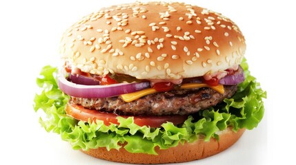 Classic hamburger stock photo, isolated in white