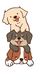 Vector Illustration of Cute Cartoon Dog Pile on Isolated Background