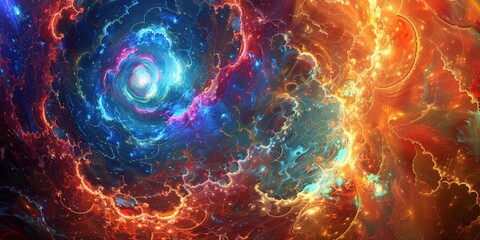 Neon Energy Sphere Surrounded by Dynamic Particles