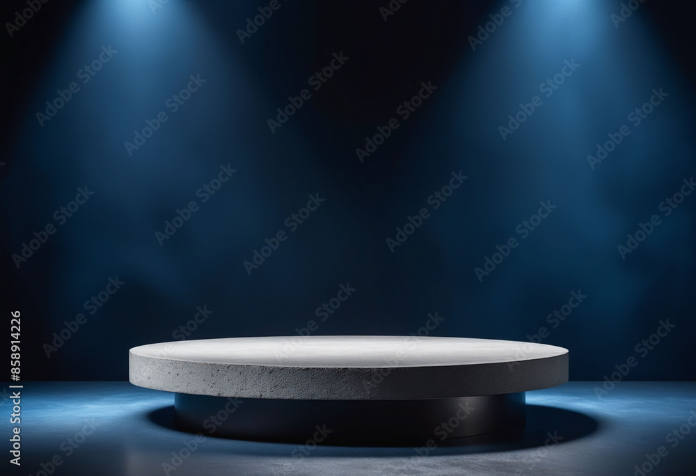 Poster Podium Display with Concrete Texture on Deep Blue Background for Product Showcase