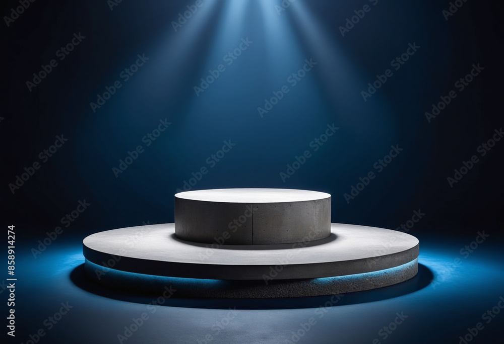 Poster Podium Display with Concrete Texture on Deep Blue Background for Product Showcase