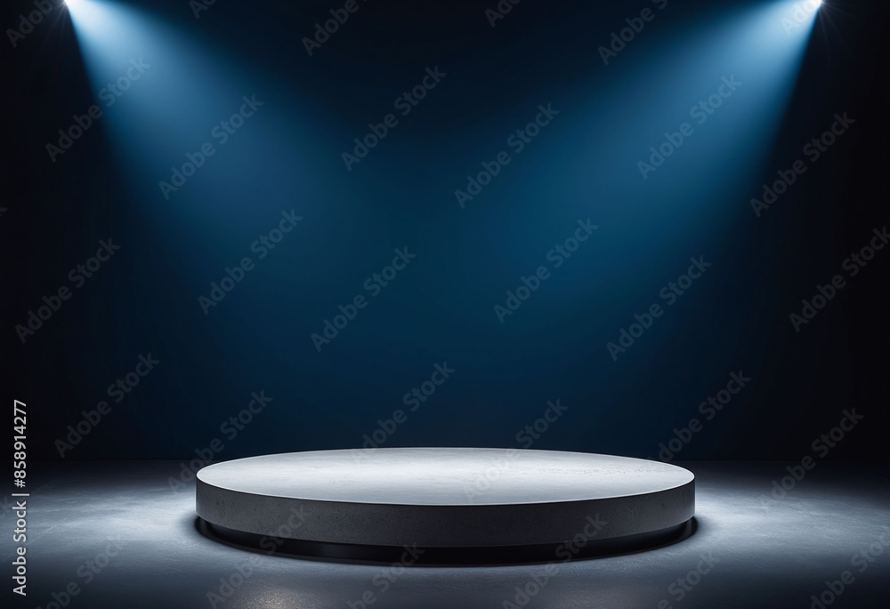 Poster Podium Display with Concrete Texture on Deep Blue Background for Product Showcase