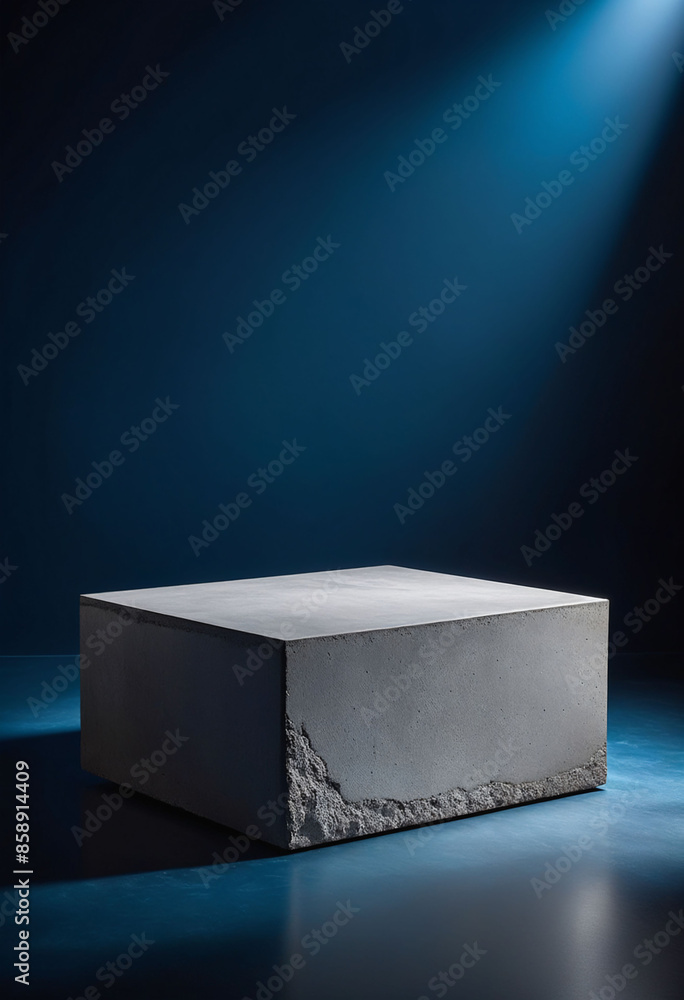 Poster Podium Display with Concrete Texture on Deep Blue Background for Product Showcase
