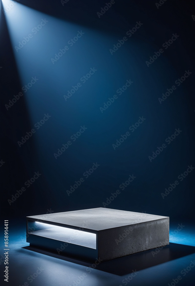 Poster Podium Display with Concrete Texture on Deep Blue Background for Product Showcase