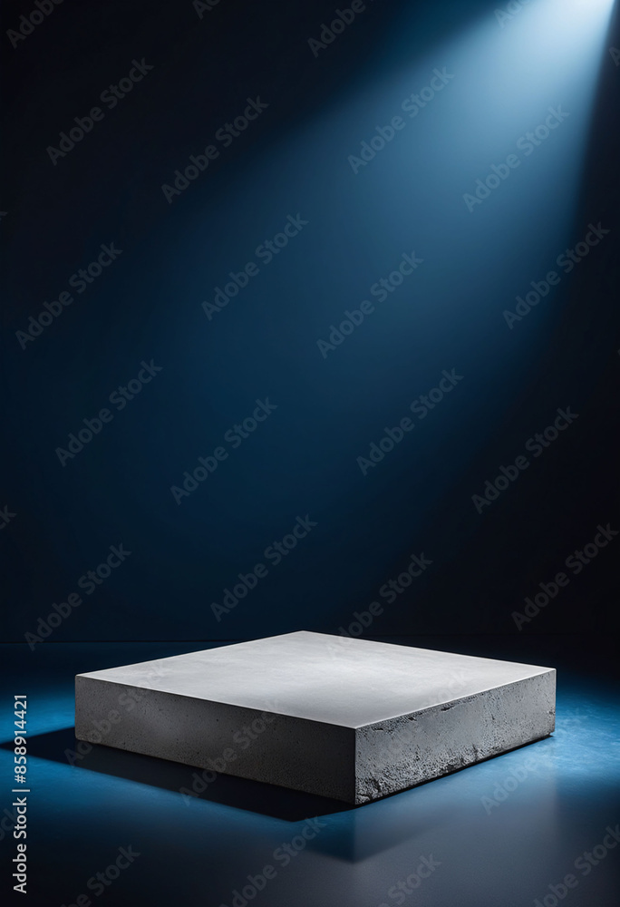 Poster Podium Display with Concrete Texture on Deep Blue Background for Product Showcase