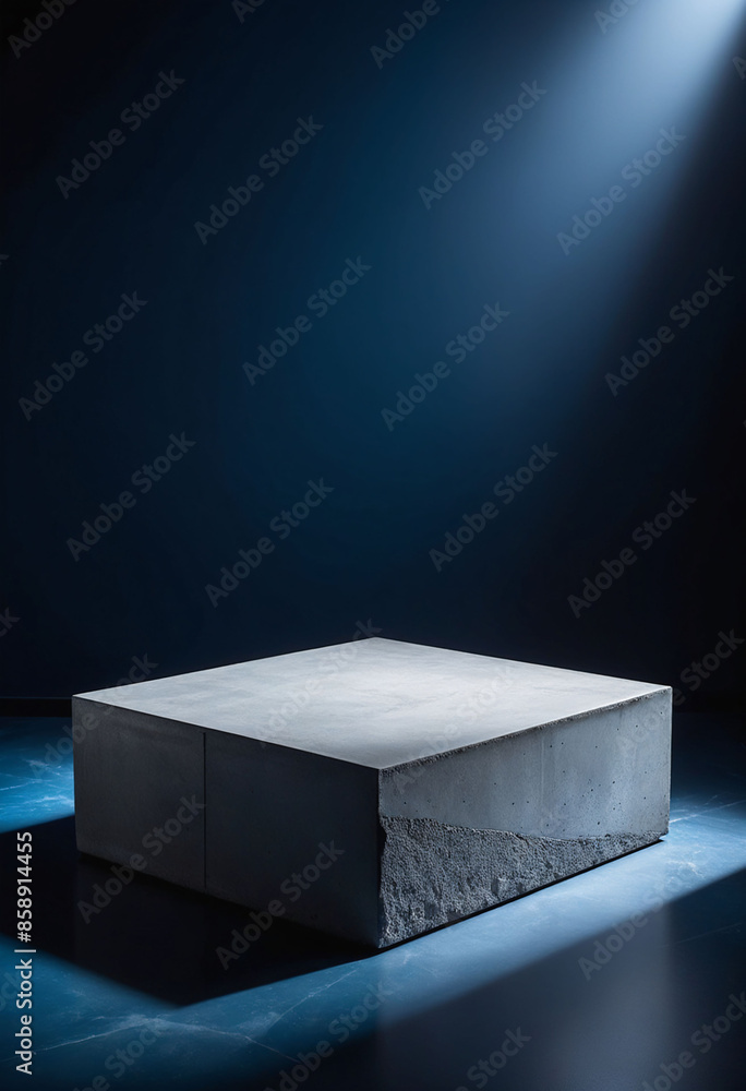 Poster Podium Display with Concrete Texture on Deep Blue Background for Product Showcase