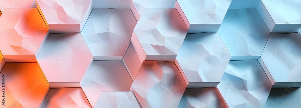 Poster 4. craft a visually striking 3d illustration featuring an abstract hexagonal tech background enhance