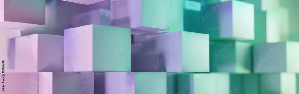 Aufkleber A colorful image of cubes in various shades of green and purple. The image is abstract and has a modern, futuristic feel to it. The cubes are arranged in a way that creates a sense of depth