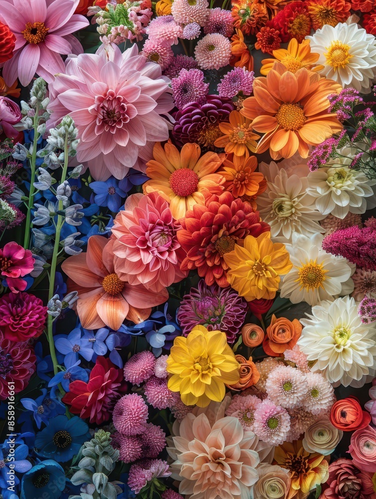 Poster a vibrant display of blooming flowers, adding a colorful and lively touch to the backdrop with luxur
