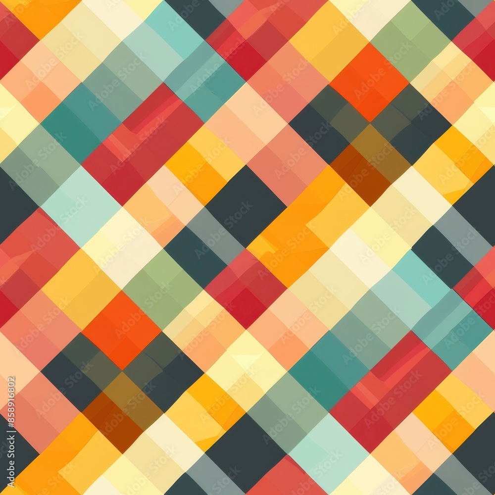 Leinwandbilder This is a digital image of an abstract background featuring a diagonal pattern of colorful squares in shades of red, yellow, green, and blue. The squares overlap and intersect, creating a dynamic and 