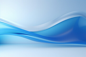 抽象背景テンプレート。白と青のガラス風の波がある立体的な空間