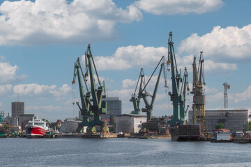 Gdansk, view of the cranes, Gdansk shipyard, ships built in this shipyard