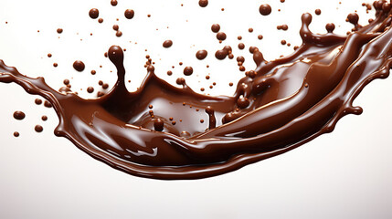 Food photography - Splash of liquid brown chocolate with splashing drops, isolated on white background, Generative AI