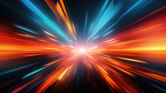 Abstract speed glowing light bold colors background banner illustration - Speedy motion blur creating flashy pattern of straight lines for web banner and wallpaper design, Generative AI