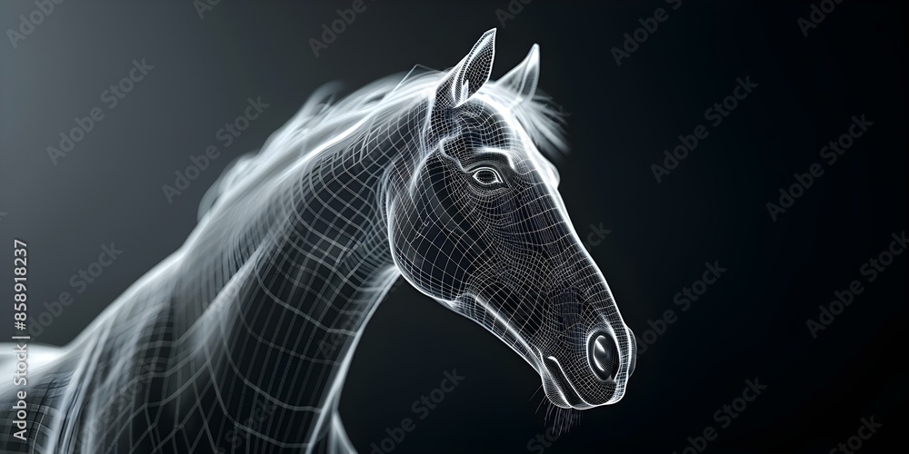 Poster digital wireframe of a horse created using polygon technology with lines. concept digital art, anima