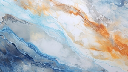 Abstract white blue orange marble marbled stone wall texture luxury background banner pattern, Generative AI