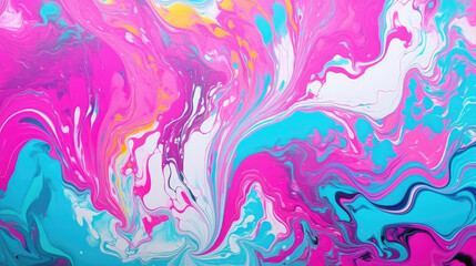 Abstract marbling oil acrylic paint background illustration art wallpaper - Bold neon colors with liquid fluid marbled paper texture banner painting texture, Generative AI
