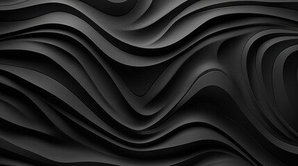 Fototapeta premium Abstract dark black anthracite tile wall texture background with waving waves leaves shapes, Generative AI