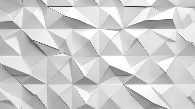 White bright abstract geometric triangular 3d ceramic cement concrete tile wall texture, triangles tiles background banner panorama, seamless pattern, Generative AI