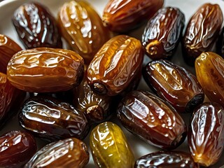 dates close up. date palm background. Date palm on a traditional craftsman market.Horizontal image.