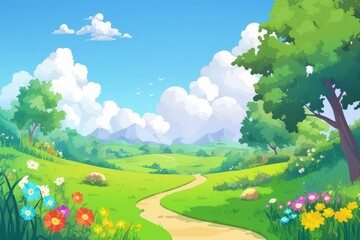 Picturesque Countryside Path Under a Sunny Sky