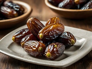 dates close up. date palm background. Date palm on a traditional craftsman market.Horizontal image.