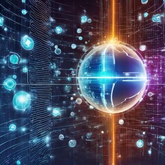 Futuristic background with glowing sphere in the middle