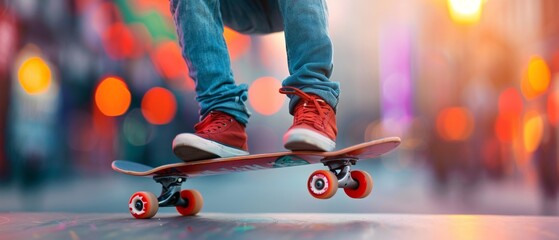 Skateboarder performing a kickflip midair, dynamic motion, urban skate park backdrop, vibrant graffiti, photorealistic detail