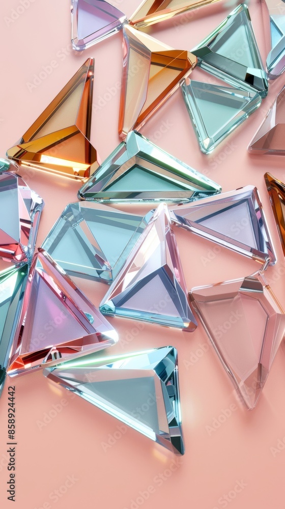 Poster a statement necklace with angular shapes and sharp corners in a variety of pastel shades.
