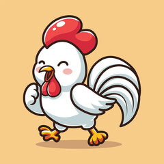 Cute cartoon chicken isolated on yellow background. Vector illustration for your design