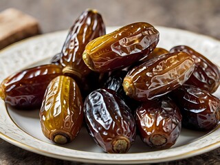 dates close up. date palm background. Date palm on a traditional craftsman market.Horizontal image.