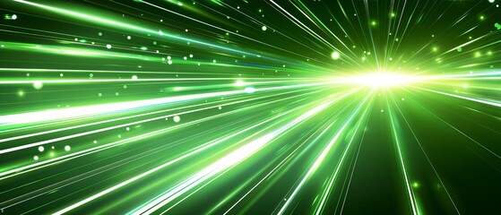 Naklejka premium Abstract Green Light Trails in a Digital Space