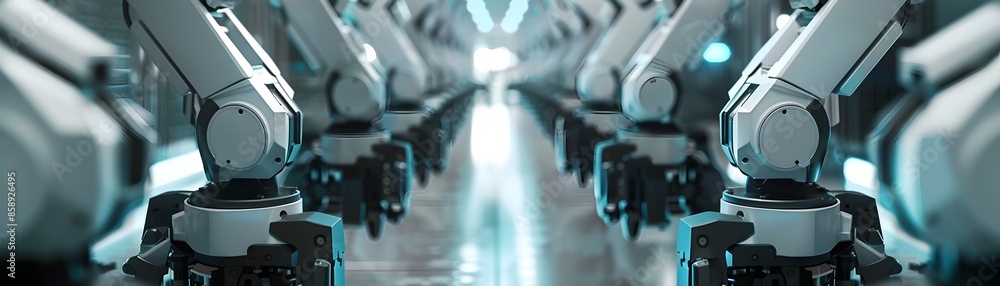 Poster robotic arms in seamless futuristic factory automation and precision engineering