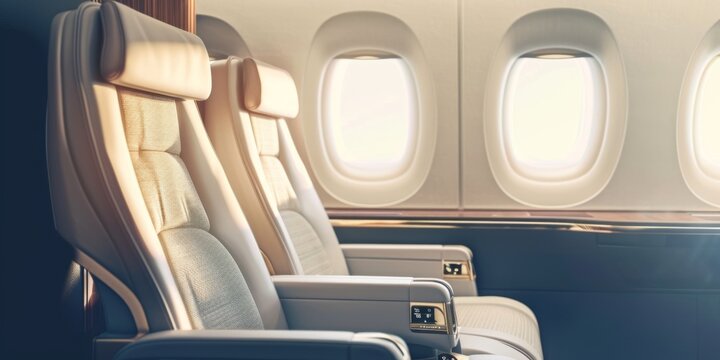  Featuring a First-Class Luxury Seat for Vacation or Business Airplane Travel with Copy Space Area, Ideal for Tourism, Business Trips, and Long-Distance Flights， AI-Generated Wallpaper High-Resolution
