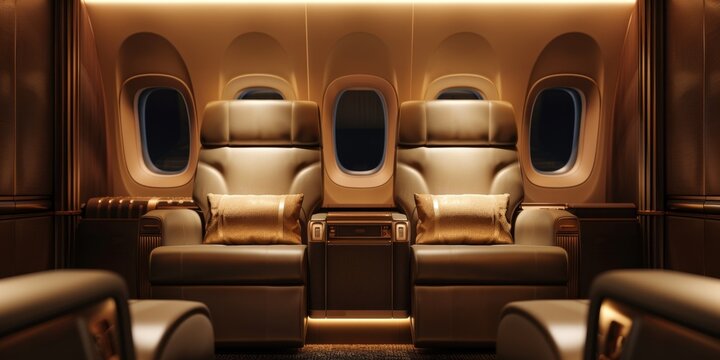  Featuring a First-Class Luxury Seat for Vacation or Business Airplane Travel with Copy Space Area, Ideal for Tourism, Business Trips, and Long-Distance Flights， AI-Generated Wallpaper High-Resolution