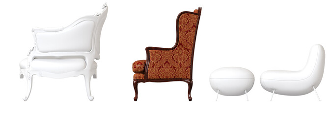 armchair isolated on white background, interior furniture, 3D illustration, cg render