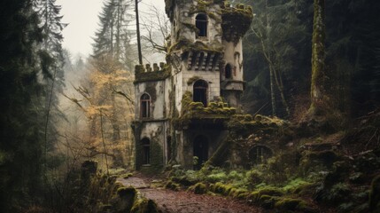 Fototapeta premium Abandoned castle in secluded forest.