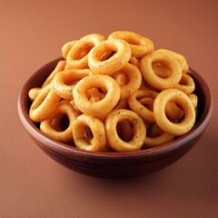 Naklejka premium Round crunchy corn rings on brown background 