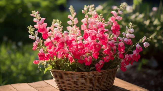 Garden setting snapdragons basket bloom