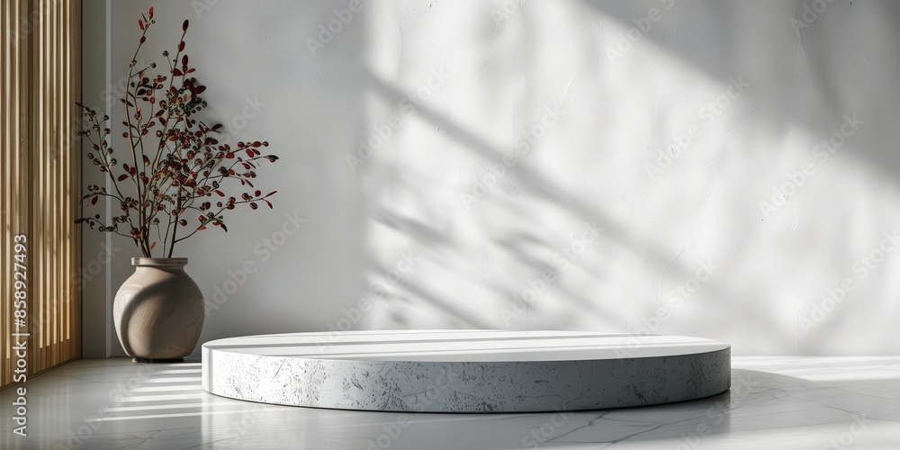 Wall mural Minimalist White Platform with Branch Decoration