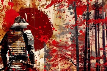 Fierce Samurai Warrior Wielding Katana in Fiery Autumnal Forest