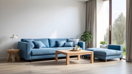 Luxury Living Room Interior with Contemporary Sofa and Furniture, Modern Apartment Design: Comfortable Sofa and Elegant Decoration , 3D Render of a Stylish Living Room with Armchair and Lamp,