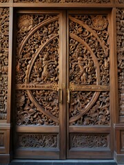 Geometric and Floral Motifs on Traditional Wooden Doors