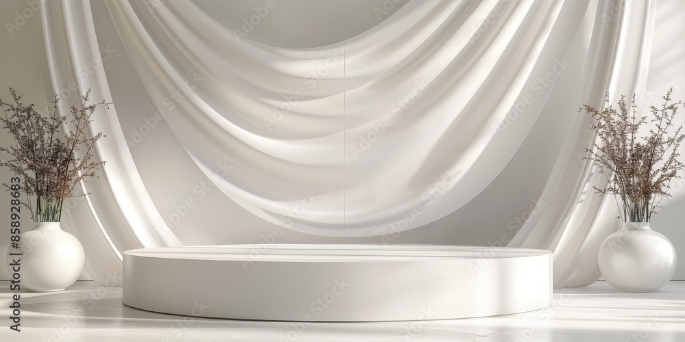 Wall mural White Minimalist Stage with Draped Fabric