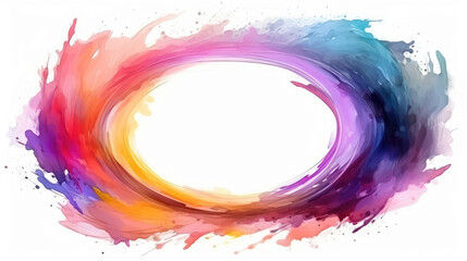 Art painting banner illustration - Oil or acrylic rainbow colors, color paint brushstroke in the shape of a ellipse frame, isolated on white background, Generative AI