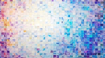 White and colorful abstract grunge glass square mosaic tile mirror wall texture background banner panorama, seamless pattern, Generative AI