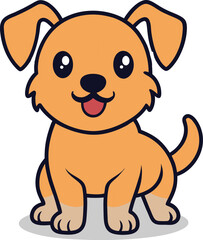 Obraz premium A cute cartoon dog with a happy expression, large eyes, and floppy ears. The dog is sitting and has an orange/yellow fur color.