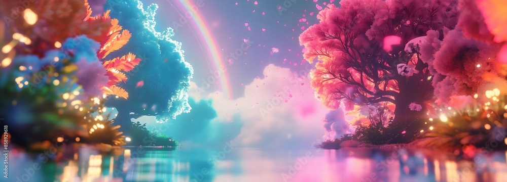 Poster 1. embark on a magical and whimsical journey through an enchanting rainbow splash set against a cute