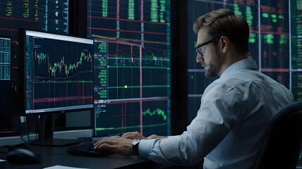 the person work on computer stock market data