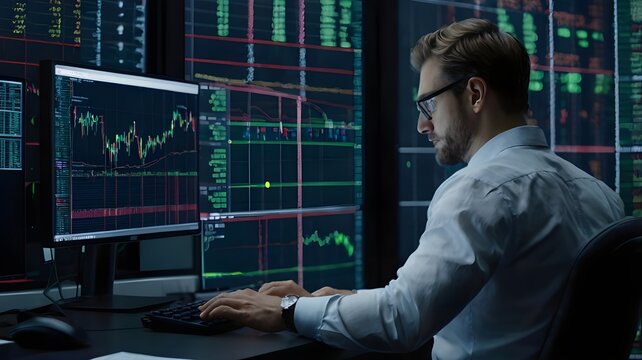 the person work on computer stock market data